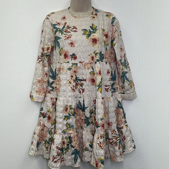 Zara - Colorful Floral Tiered Boho 3/4 Sleeve Button At Neck Dress Size XS - Picture 2 of 12